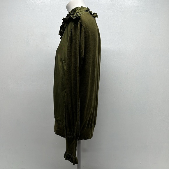 Ted Baker Taytiee Sweater Top Ruffle Frill Bib High Neck Silk Front Green US 6 8 - Picture 6 of 10